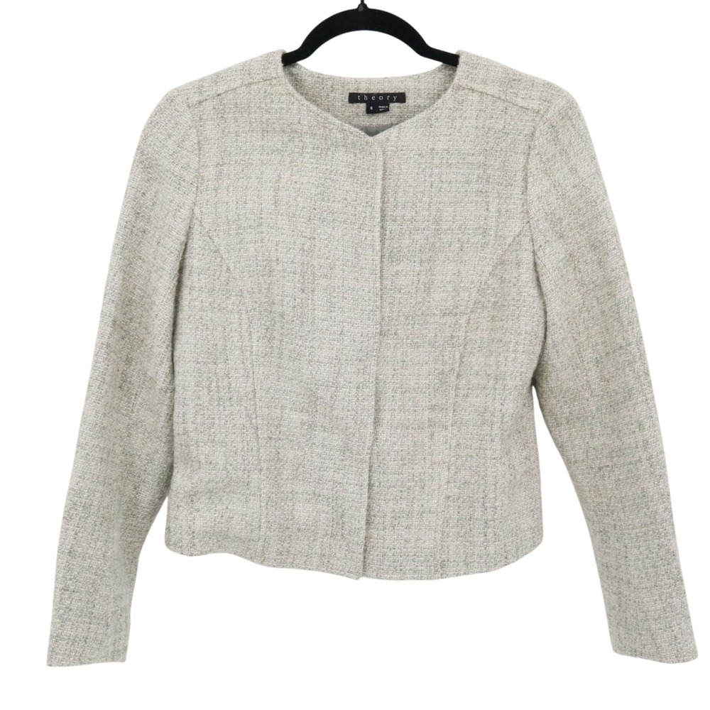 Theory Wool Alpaca Jacket Womens 8 Gray Preppy Career Office Polished Minimalist